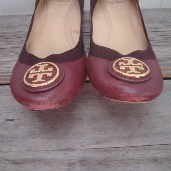 Tory Burch Leather Ballet Flats Burgandy Color with Gold TT Size 11M - Picture 3 of 9